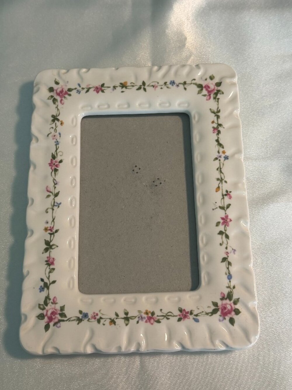 Vintage White and Dainty Floral Ceramic Porcelain Picture Frame